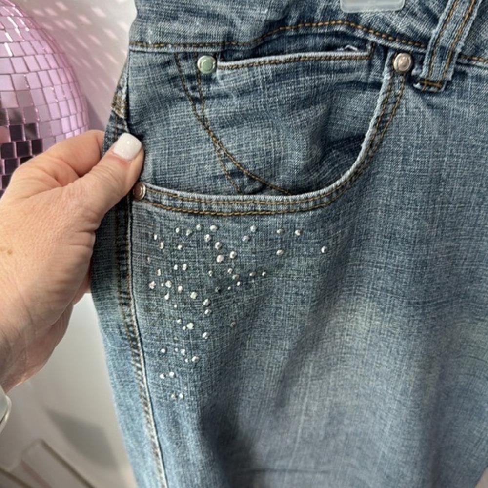 Apollo Jeans Denim Capri Rhinestone Embellished Cuffed Hem Plus Size 17/18‎ - Picture 6 of 8